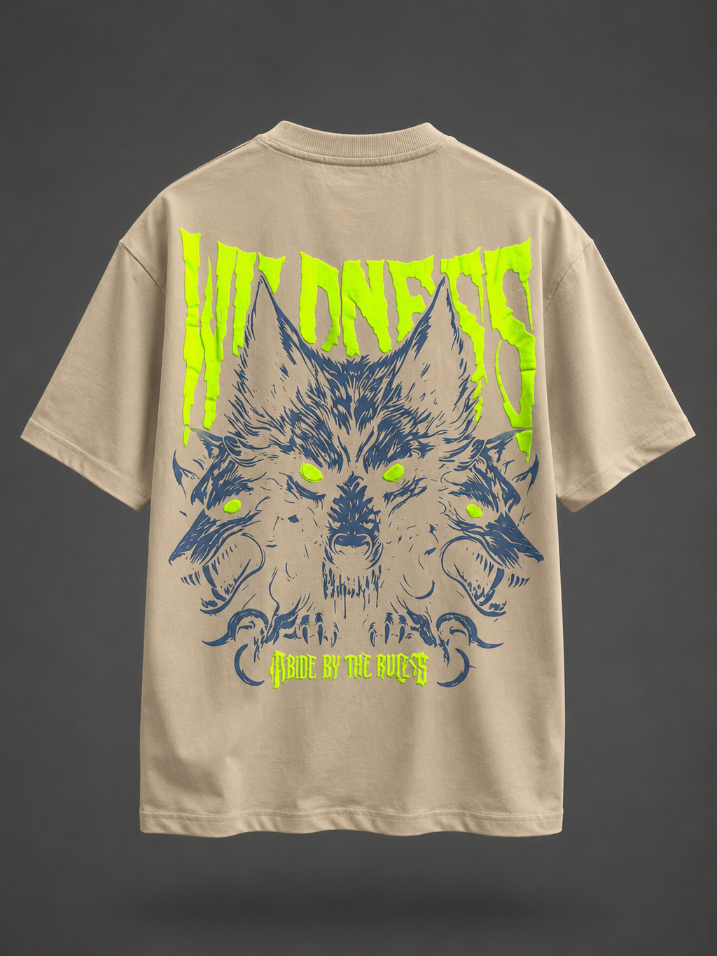 Abide By The Rules — Beige Neon Gothic Tee