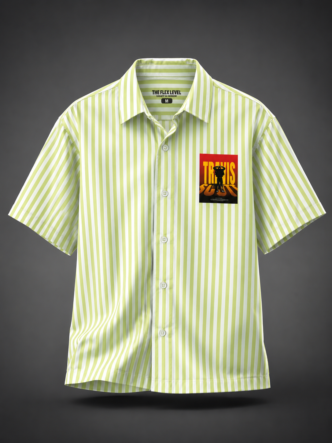 Travis Scott Inspired Green Stripe Cuban Collar Shirt