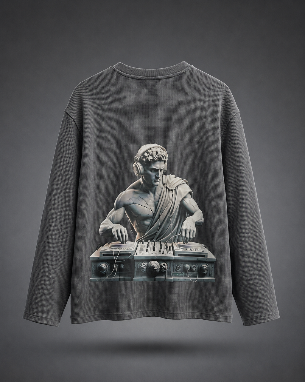 Grey Dj Graphic Grey Waffle Sleeve  Tee