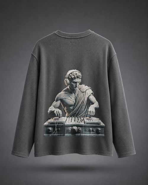 Grey Dj Graphic Grey Waffle Sleeve  Tee