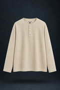 Beige Waffle-Knit Henley