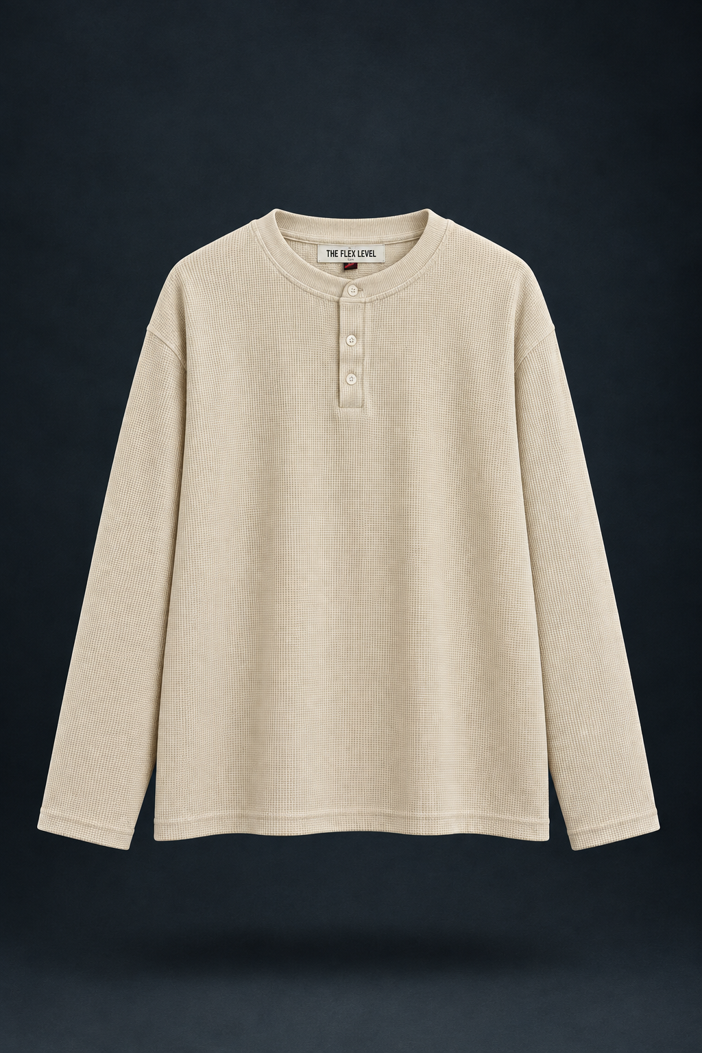 Beige Waffle-Knit Henley