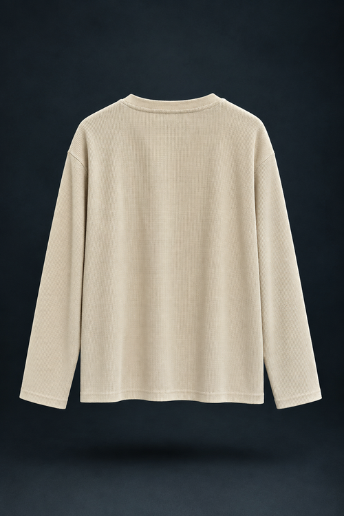 Beige Waffle-Knit Henley