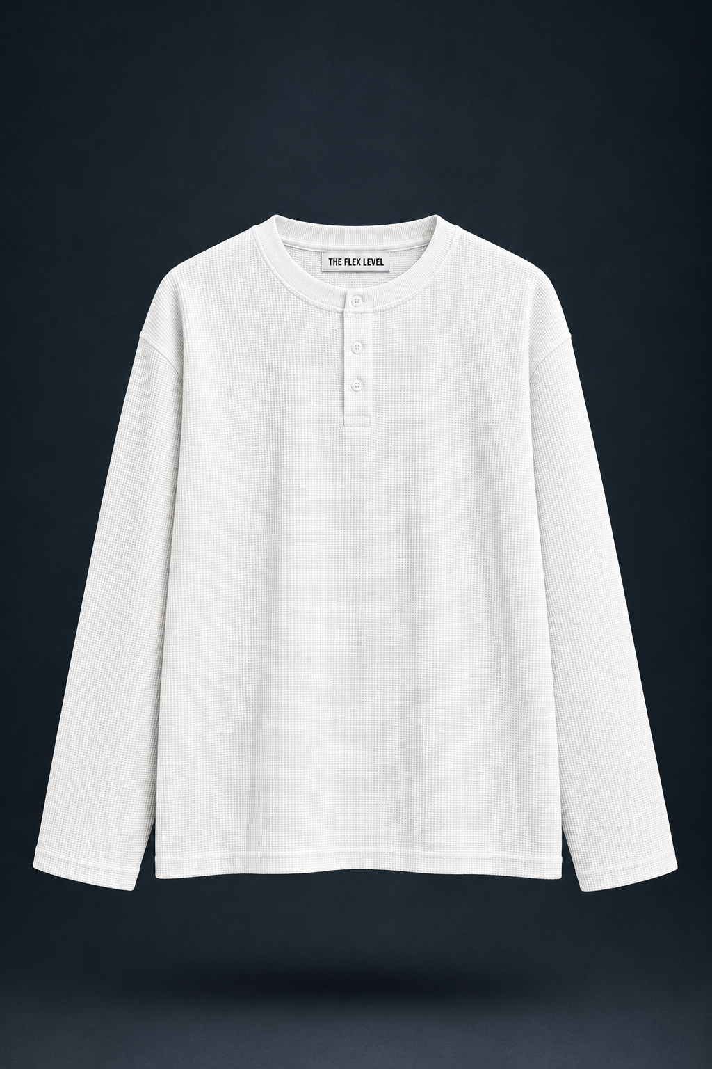 White Waffle-Knit Henley