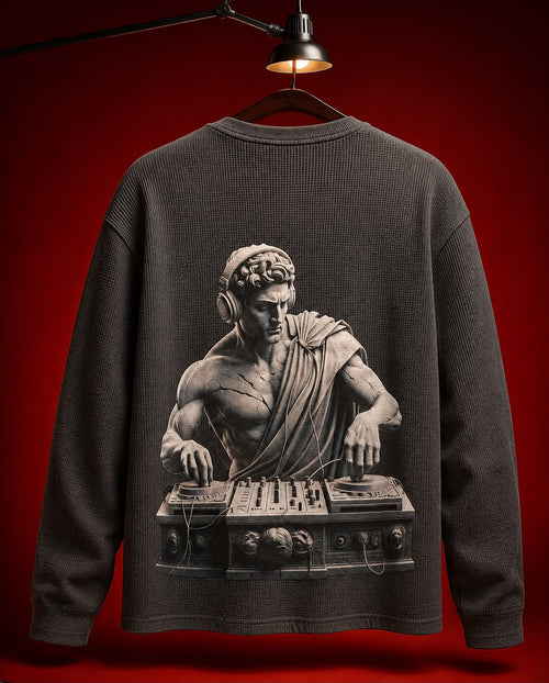Grey Dj Graphic Grey Waffle Sleeve  Tee